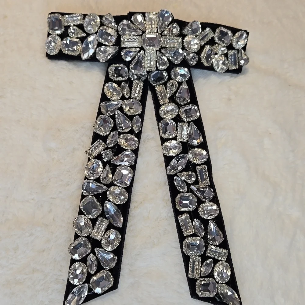 Piper K Black Satin Bow with Crystals Barrette Wedding Formal